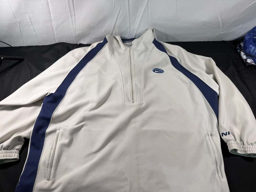 Vintage Nike Challenge Court Agassi 1/4 Zip hoodie XL White Navy Blue